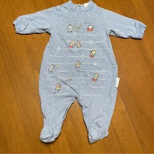 Vintage Little Me 3M Blue Footie One-Piece with Embroidered Football Sports Bear